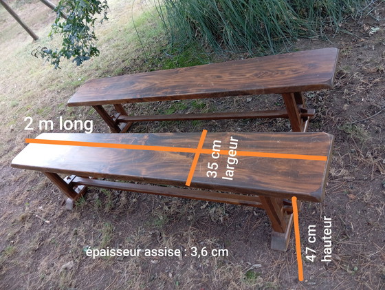Image 1 of Paire De Bancs 2 M Bois Massif Vintage 1950