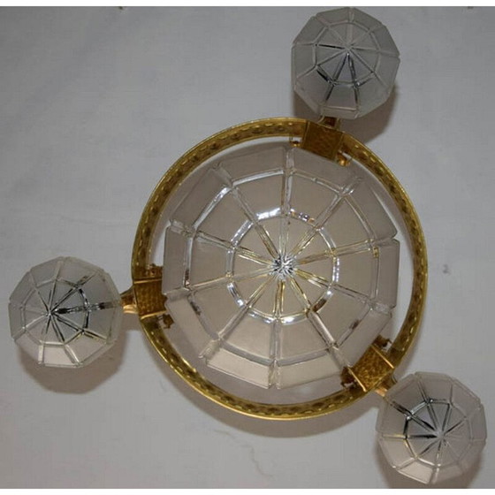 Image 1 of Lustre vintage en laiton et verre, années 1910