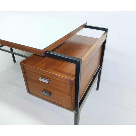 Image 1 of Bureau vintage en acier laqué noir et acajou, 1950