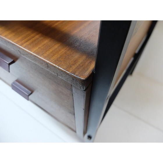 Image 1 of Bureau vintage en acier laqué noir et acajou, 1950