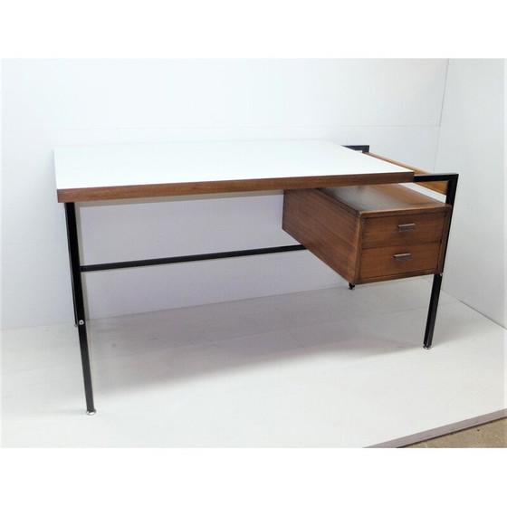 Image 1 of Bureau vintage en acier laqué noir et acajou, 1950