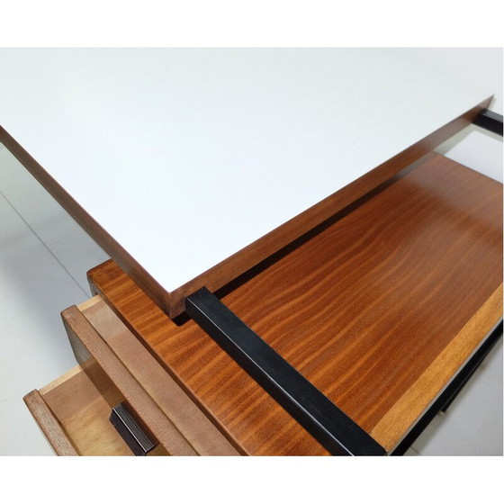 Image 1 of Bureau vintage en acier laqué noir et acajou, 1950