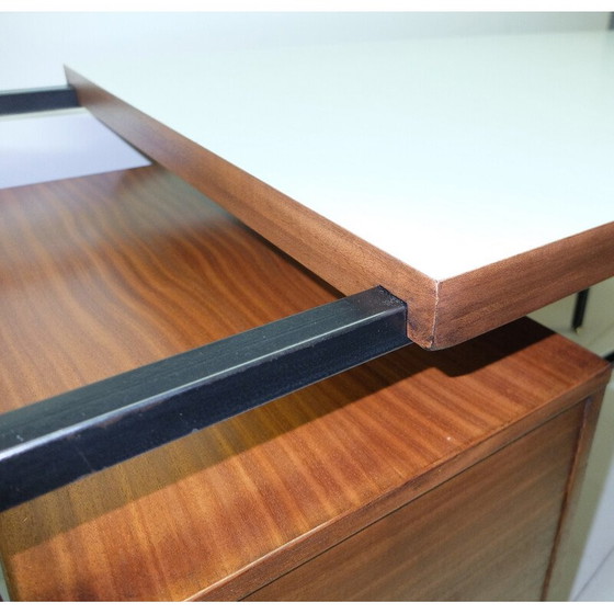 Image 1 of Bureau vintage en acier laqué noir et acajou, 1950