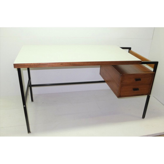 Image 1 of Bureau vintage en acier laqué noir et acajou, 1950