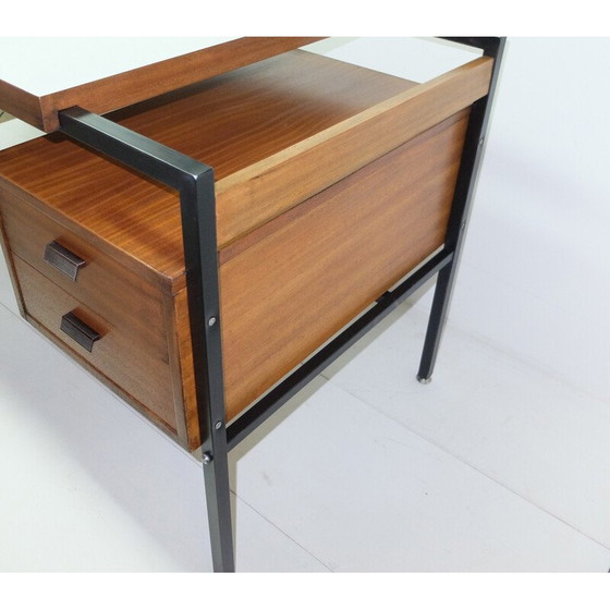 Image 1 of Bureau vintage en acier laqué noir et acajou, 1950