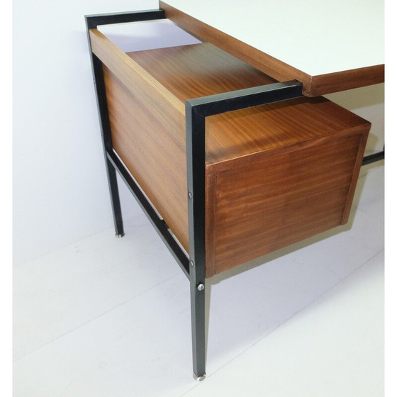 Image 1 of Bureau vintage en acier laqué noir et acajou, 1950