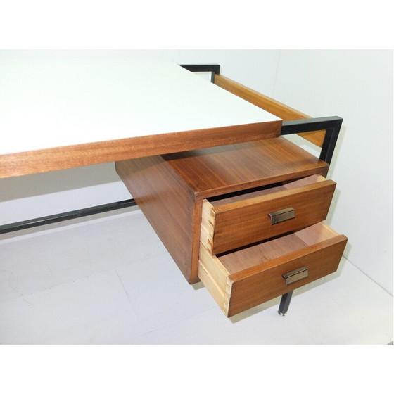 Image 1 of Bureau vintage en acier laqué noir et acajou, 1950