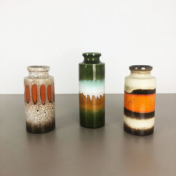 Image 1 of Ensemble de 3 vases en céramique vintage par Scheurich, Allemagne 1970