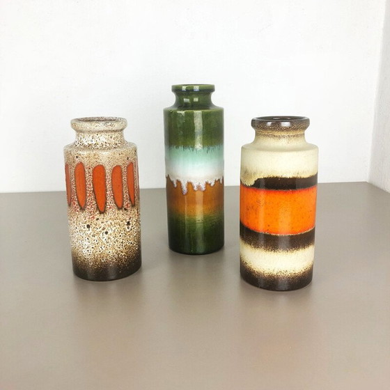 Image 1 of Ensemble de 3 vases en céramique vintage par Scheurich, Allemagne 1970