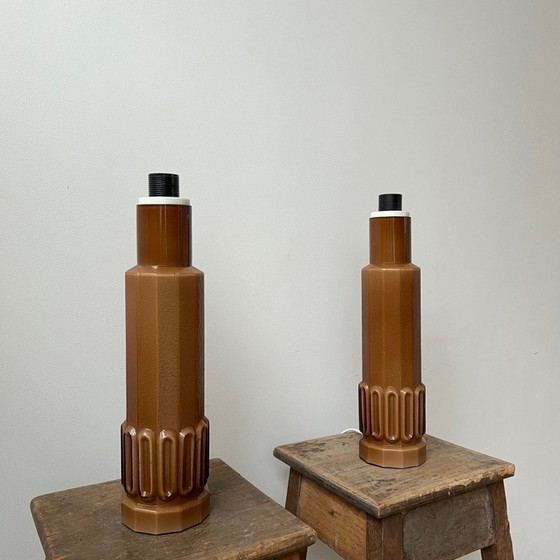 Image 1 of Paire de lampes de table en verre moulé Patron pour Luxus, Suède, années 1960