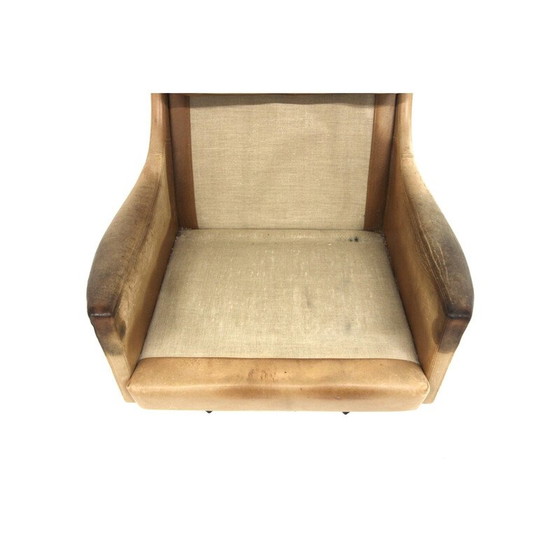 Image 1 of Fauteuil rotatif Minerva vintage en palissandre et cuir par Torbjørn Afdal, Suède 1960
