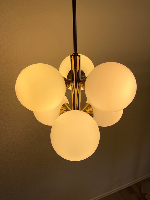 Kaiser Mid Century 6-fois Sputnik-Lampe Laiton Verre Années 60