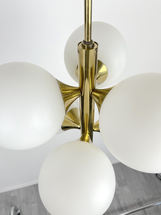 Image 1 of Kaiser Mid Century 6-fois Sputnik-Lampe Laiton Verre Années 60