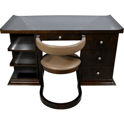 Ensemble bureau et fauteuil vintage en sycomore, 1980