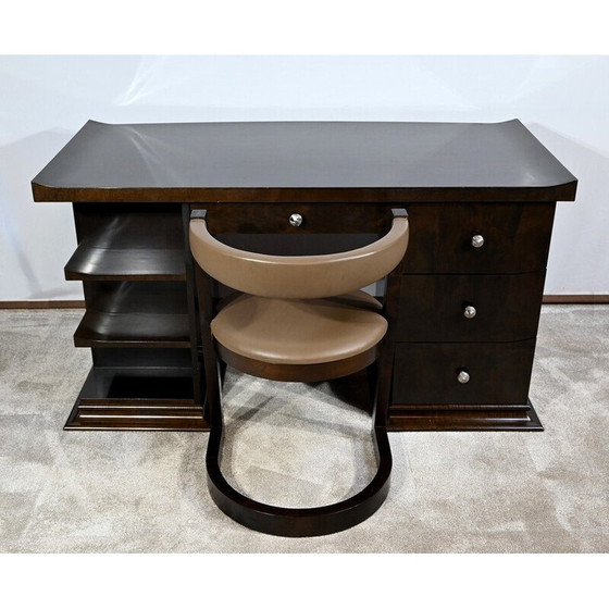 Image 1 of Ensemble bureau et fauteuil vintage en sycomore, 1980
