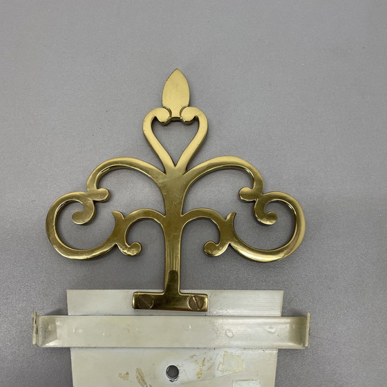 Image 1 of Magnifique applique murale de 41 cm en laiton et verre glacé, style Kalmar, Allemagne, années 1970