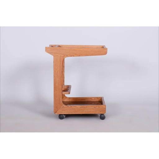 Chariot du milieu du siècle en acajou et verre, Tchécoslovaquie années 1960