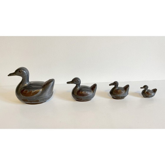 Image 1 of Ensemble de 4 boîtes à canards vintage en étain et en laiton, Hong Kong