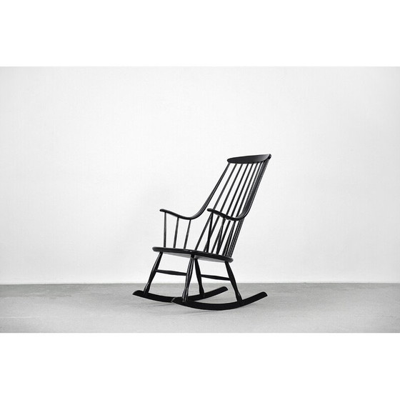 Image 1 of Fauteuil à bascule Grandessa vintage suédois en bois noir par Lena Larsson pour Nesto, 1960s