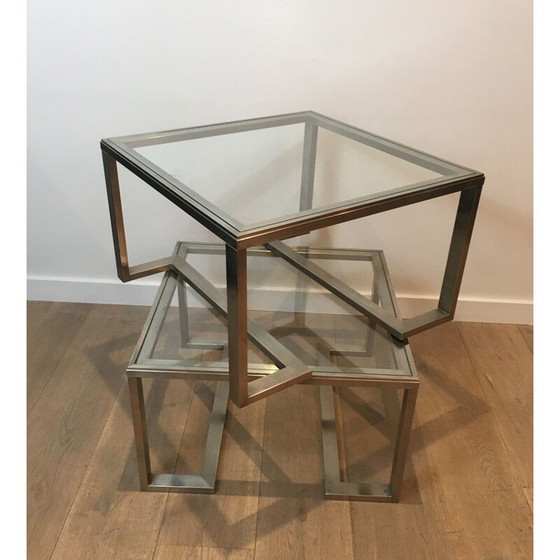 Image 1 of Paire de bouts de canapé en acier brossé, France 1970