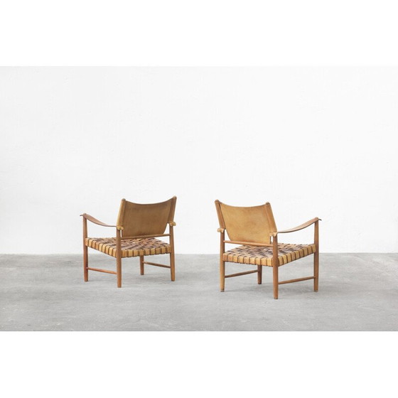 Image 1 of Paire de chaises longues en cuir Safari de Hans J. Wegner, Allemagne, années 1950