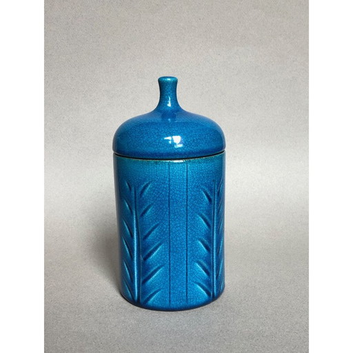 Boîte vintage en céramique bleue de Pol Chambost, 1960