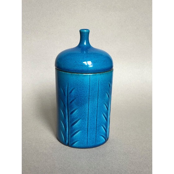 Image 1 of Boîte vintage en céramique bleue de Pol Chambost, 1960