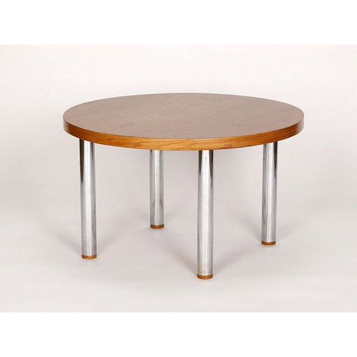 Table basse vintage en placage de chêne et acier, 1950