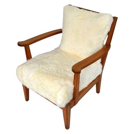 Fauteuil vintage Utö-lovö en pin et peau de mouton par Axel Einar Hjorth, 1940