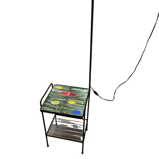 Image 1 of Lampe de lecture vintage avec table en carreaux