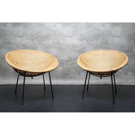 Image 1 of Paire de chaises de cocktail en osier, Allemagne 1960