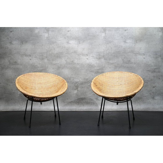 Image 1 of Paire de chaises de cocktail en osier, Allemagne 1960