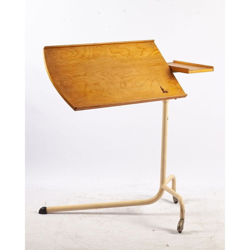 Table d'appoint réglable sur roulettes en métal et bois, 1930