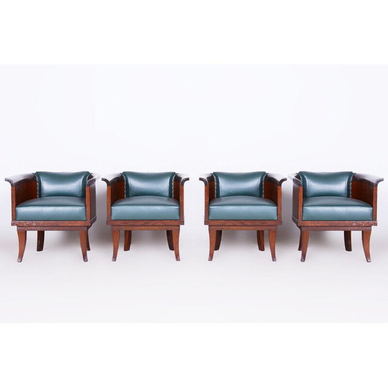 Image 1 of Ensemble de 4 fauteuils vintage en chêne et cuir, Tchécoslovaquie 1920