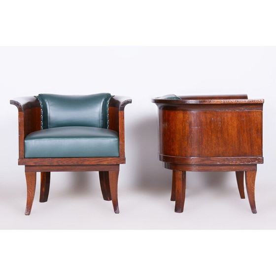 Image 1 of Ensemble de 4 fauteuils vintage en chêne et cuir, Tchécoslovaquie 1920