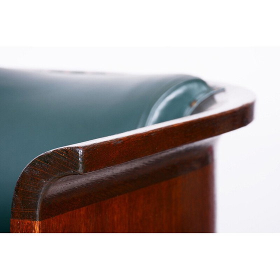 Image 1 of Ensemble de 4 fauteuils vintage en chêne et cuir, Tchécoslovaquie 1920