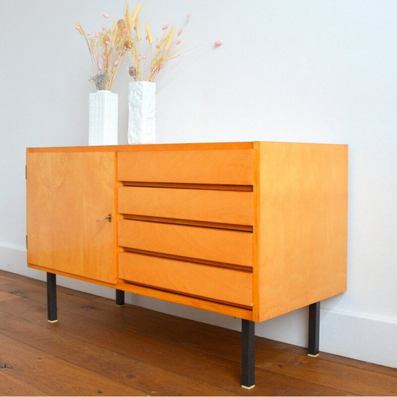 Image 1 of Buffet vintage en placage de bouleau laqué et métal, Allemagne 1960