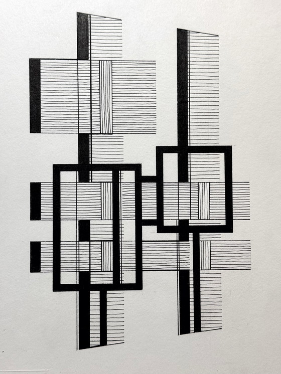 Image 1 of Diptyque géométrique (encre) - Eugene Eechaut (1928-2019)