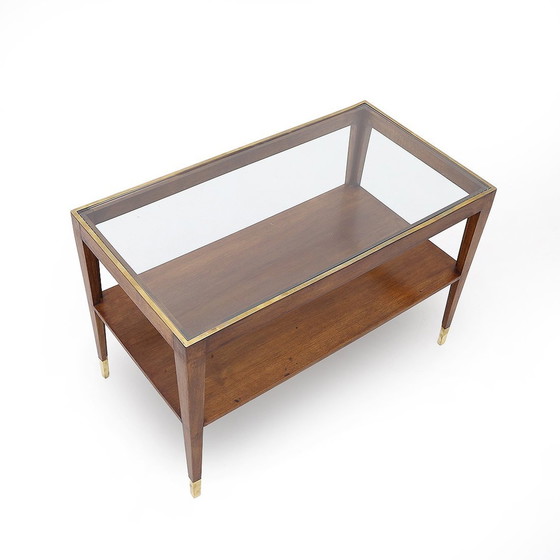 Image 1 of Table basse rectangulaire avec plateau en verre et en laiton, 1950S