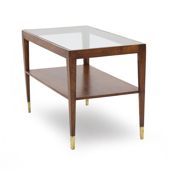 Image 1 of Table basse rectangulaire avec plateau en verre et en laiton, 1950S