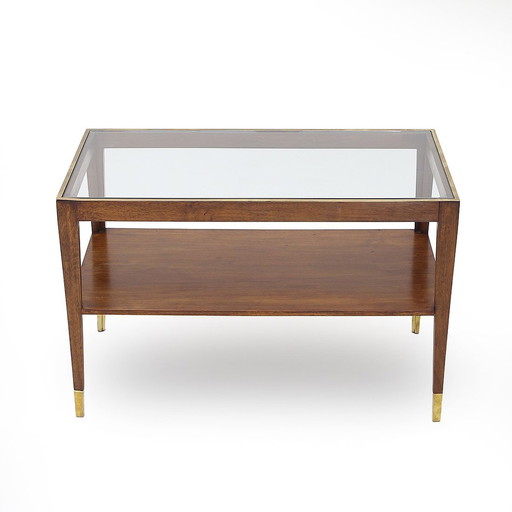 Table basse rectangulaire avec plateau en verre et en laiton, 1950S