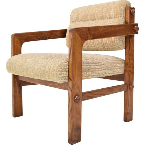 Fauteuil en bois et tissu du milieu du siècle, Tchécoslovaquie années 1960