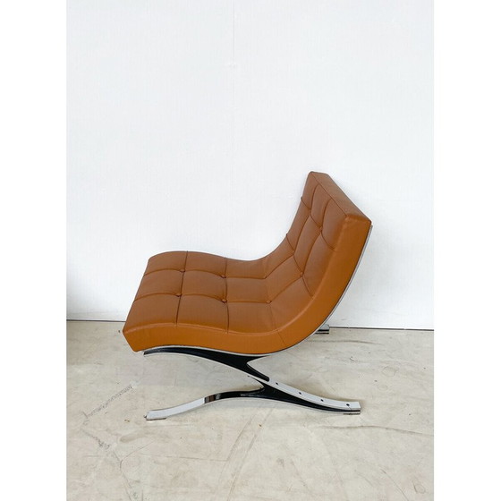Image 1 of Fauteuil en cuir brun du milieu du siècle, Italie 1970