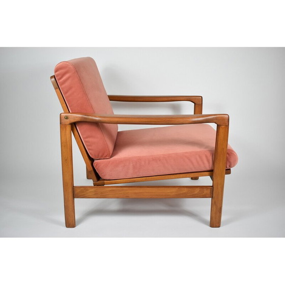 Image 1 of Fauteuil vintage en teck et velours rose de Zenon Baczyk, Danemark 1960