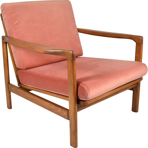 Image 1 of Fauteuil vintage en teck et velours rose de Zenon Baczyk, Danemark 1960