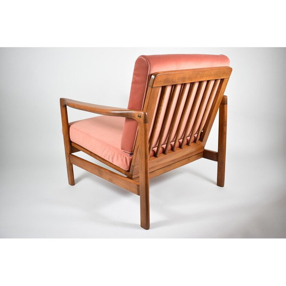 Image 1 of Fauteuil vintage en teck et velours rose de Zenon Baczyk, Danemark 1960
