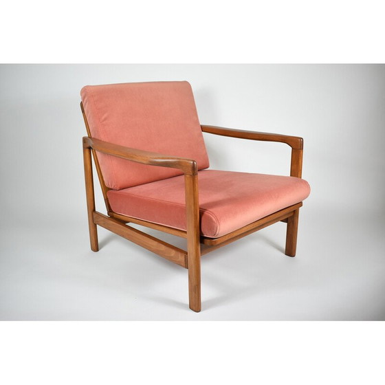 Image 1 of Fauteuil vintage en teck et velours rose de Zenon Baczyk, Danemark 1960