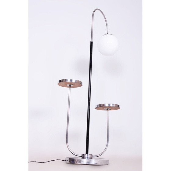 Image 1 of Lampadaire vintage en acier chromé et verre opale par J. Halabala, UP Zavody, Tchécoslovaquie 1930