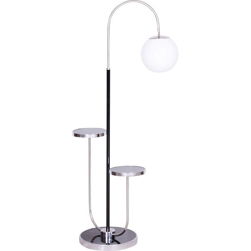 Lampadaire vintage en acier chromé et verre opale par J. Halabala, UP Zavody, Tchécoslovaquie 1930