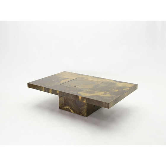 Image 1 of Table basse vintage en laiton oxydé par Isabelle et Richard Faure pour Maison Honoré, 1970